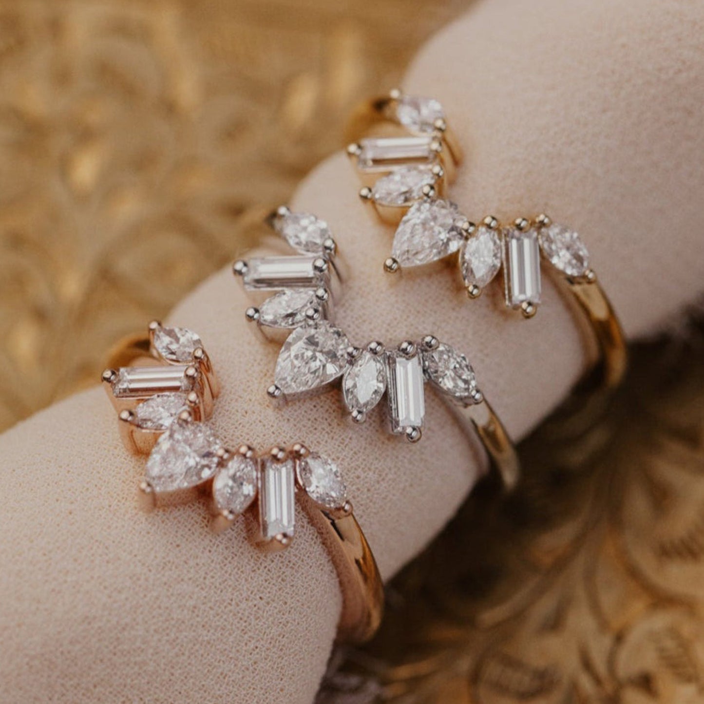 Types of Wedding Bands Pear & Baguette Diamond 10K Yellow Gold Rings
