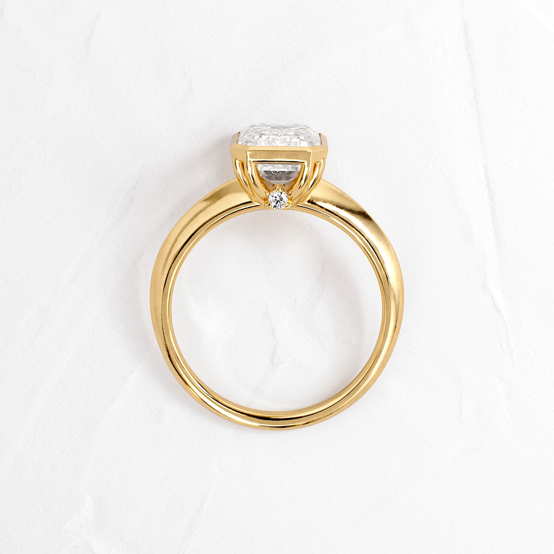Moissanite Bezel Ring, Emerald Cut White Gold Engagement Fine Jewelry With Beauty