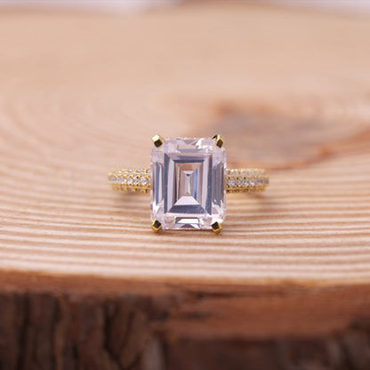 Pavé Band Emerald Ring, Moissanite Rose Gold Engagement Fine Jewelry With Style