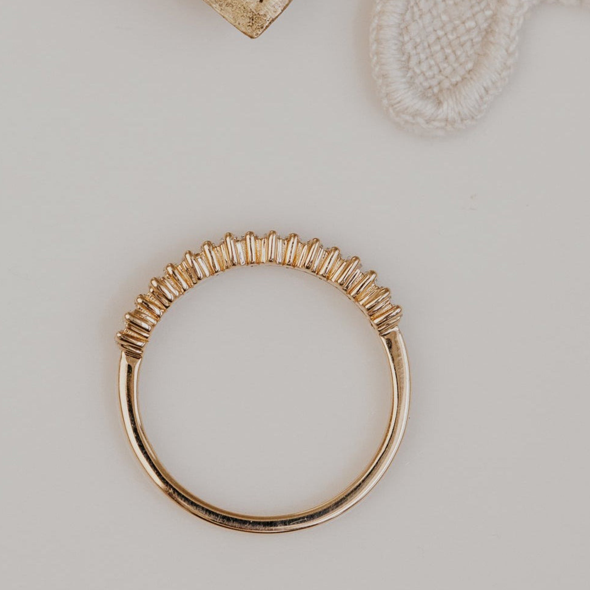 Moissanite Baguette Eternity Ring, September Birthstone Yellow Gold Wedding Band Fine Jewelry