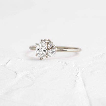 Elegant Oval Moissanite Ring, Cluster Halo Yellow Gold Engagement Fine Jewelry