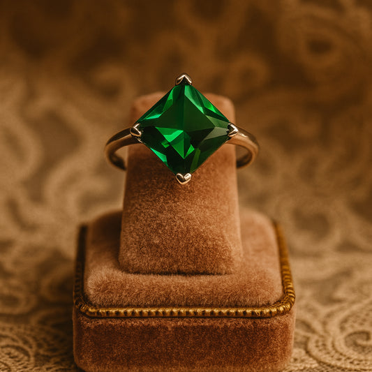 May Birthstone Princess Cut Green Stone Emerald Engagement Ring
