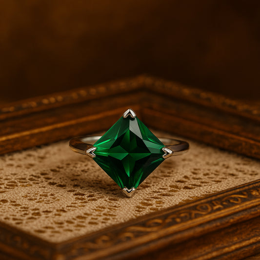 May Birthstone Princess Cut Green Stone Emerald Engagement Ring
