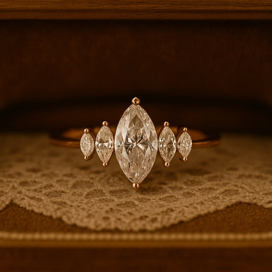 Wedding Band Five Stone Marquise Cut Ring Anniversary Bridal Jewelry Gift Love Proposal Gemstone 