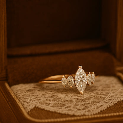 Wedding Band Five Stone Marquise Cut Ring Anniversary Bridal Gift Jewelry Love Engagement Proposal