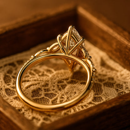 Female Engagement Ring With Marquise Cut Moissanite Center And Brilliant Side Stone Accents