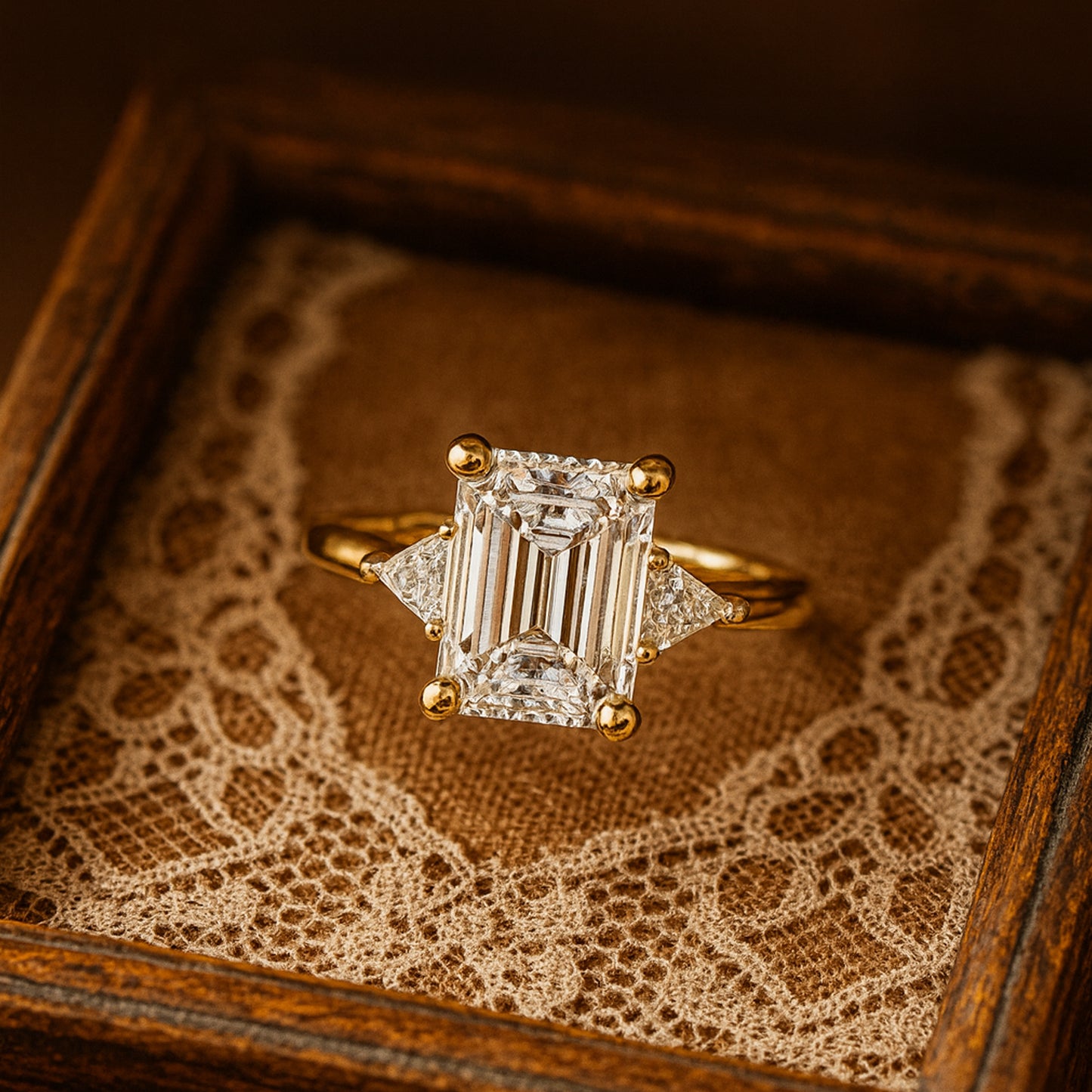 Vintage Emerald Ring Side Stone Moissanite Engagement Bridal Anniversary Gift Jewelry Wedding Proposal Love