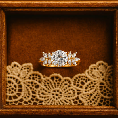 Moissanite Round Wedding Rings Marquise Side Stones Band Bridal Anniversary Gift Jewelry Engagement Love