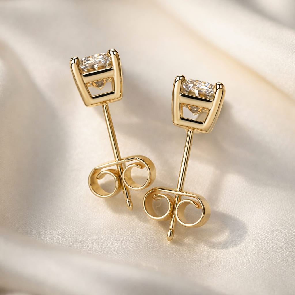 Yellow Gold Diamond Earrings Round Cut
