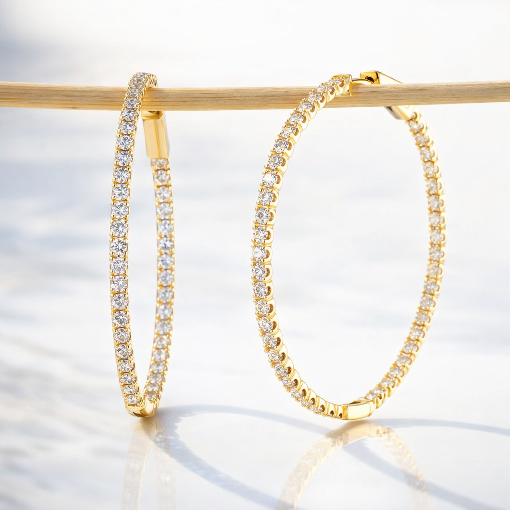 Lab Grown Diamond Hoop Earrings In Gold Setting
