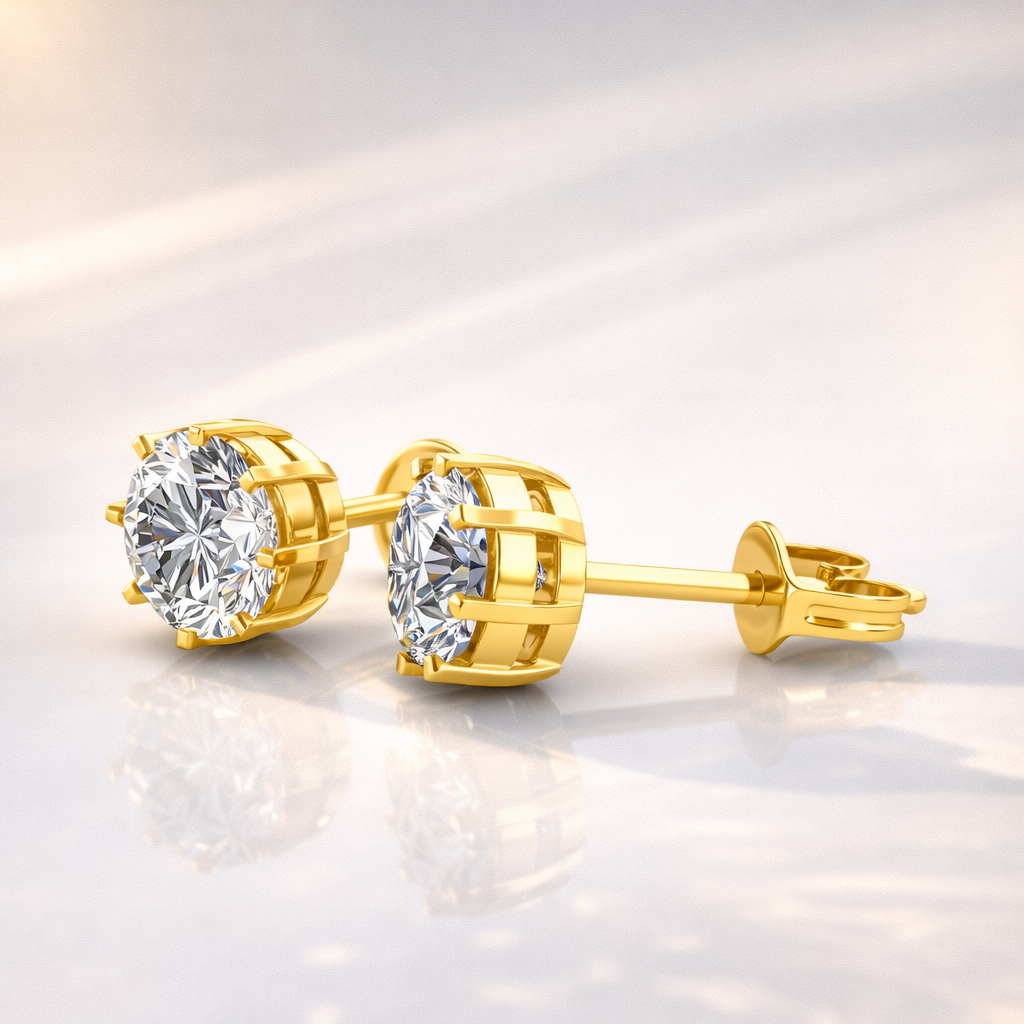 Custom Earrings With Round Cut Diamond Or Moissanite Studs