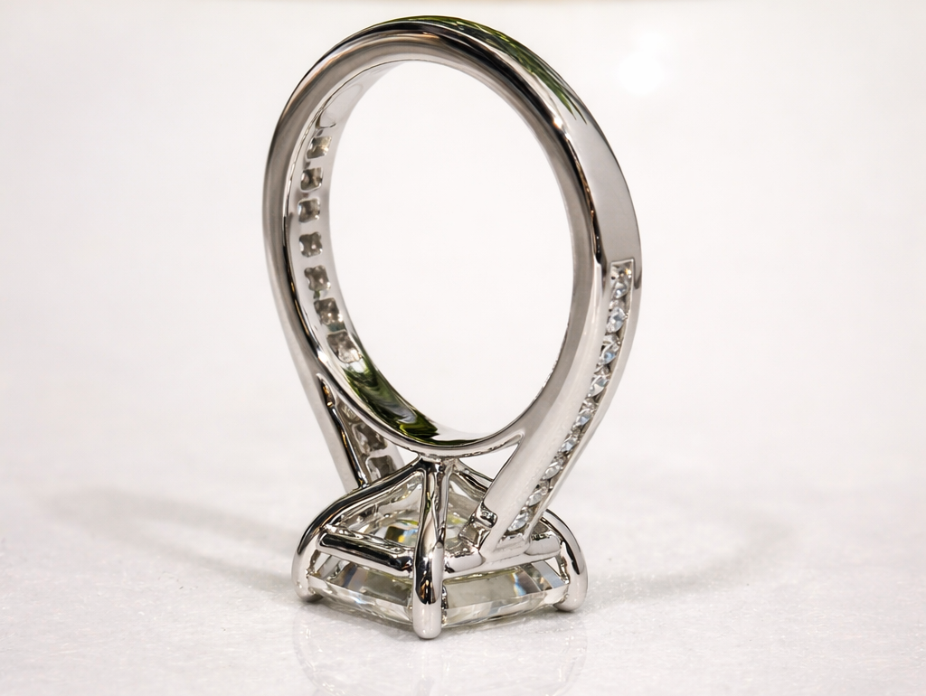 Cathedral Style Engagement Ring Round Cut Side Stone Diiro Ring.
