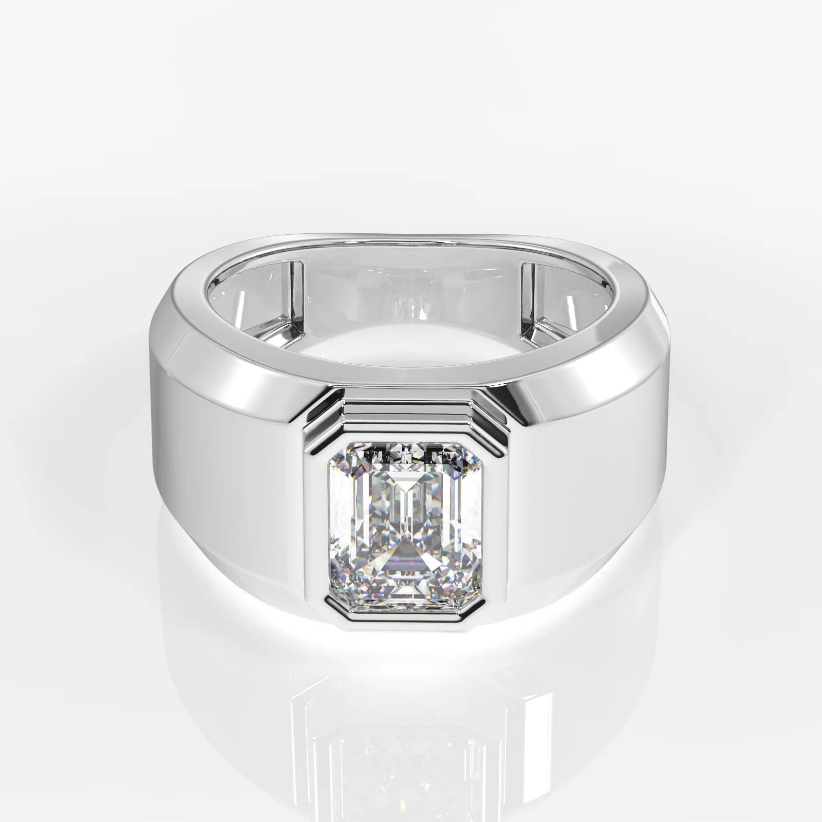 Custom Men’s Ring Emerald Cut Diamond In Yellow Gold Setting