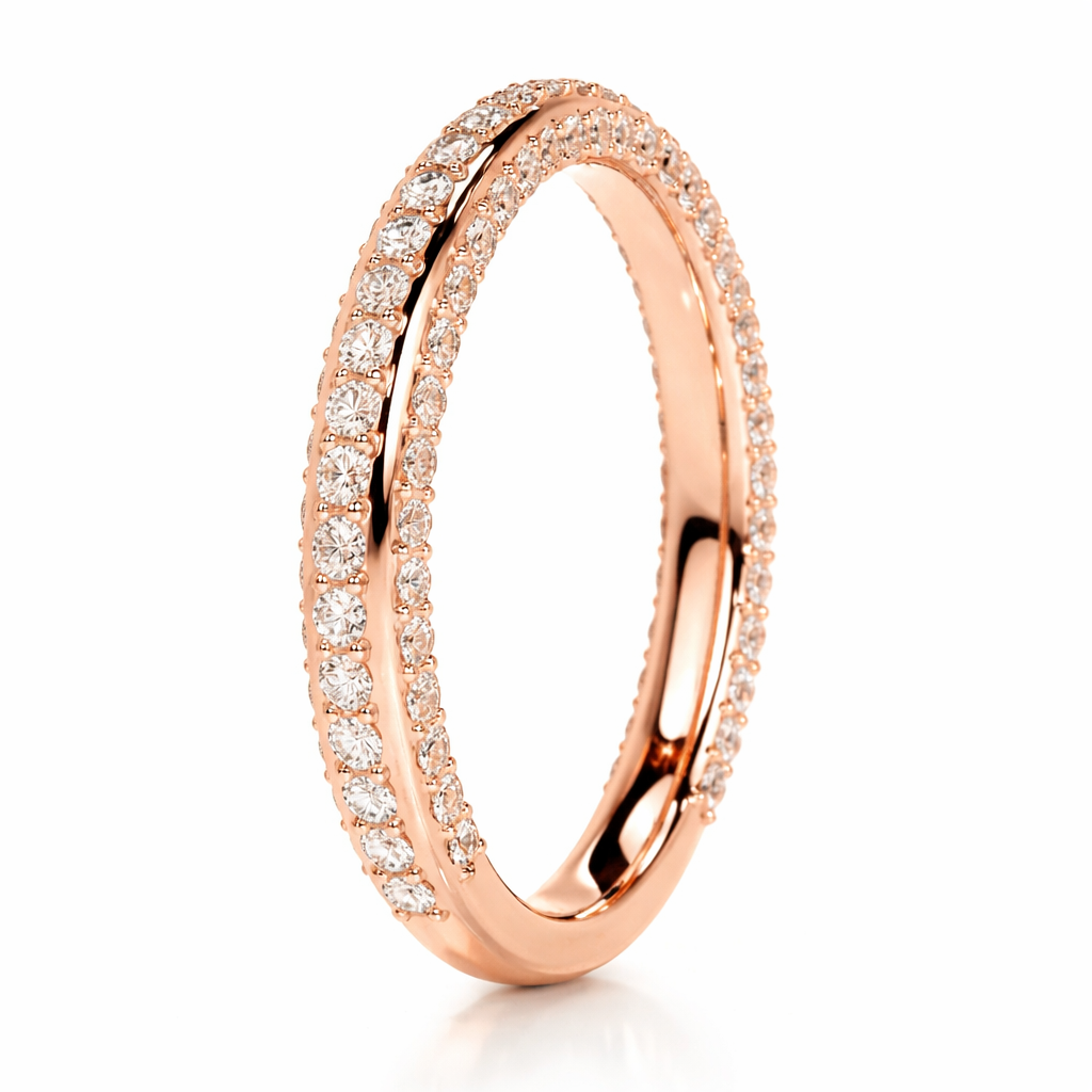 White Gold Triple Row Round Cut Diamond Wedding Band With Prong Set
