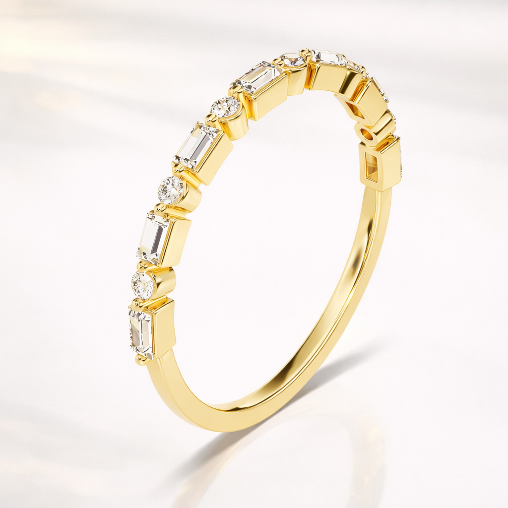 Lab Grown Diamond Round And Baguette Cut Half Eternity Wedding Band
