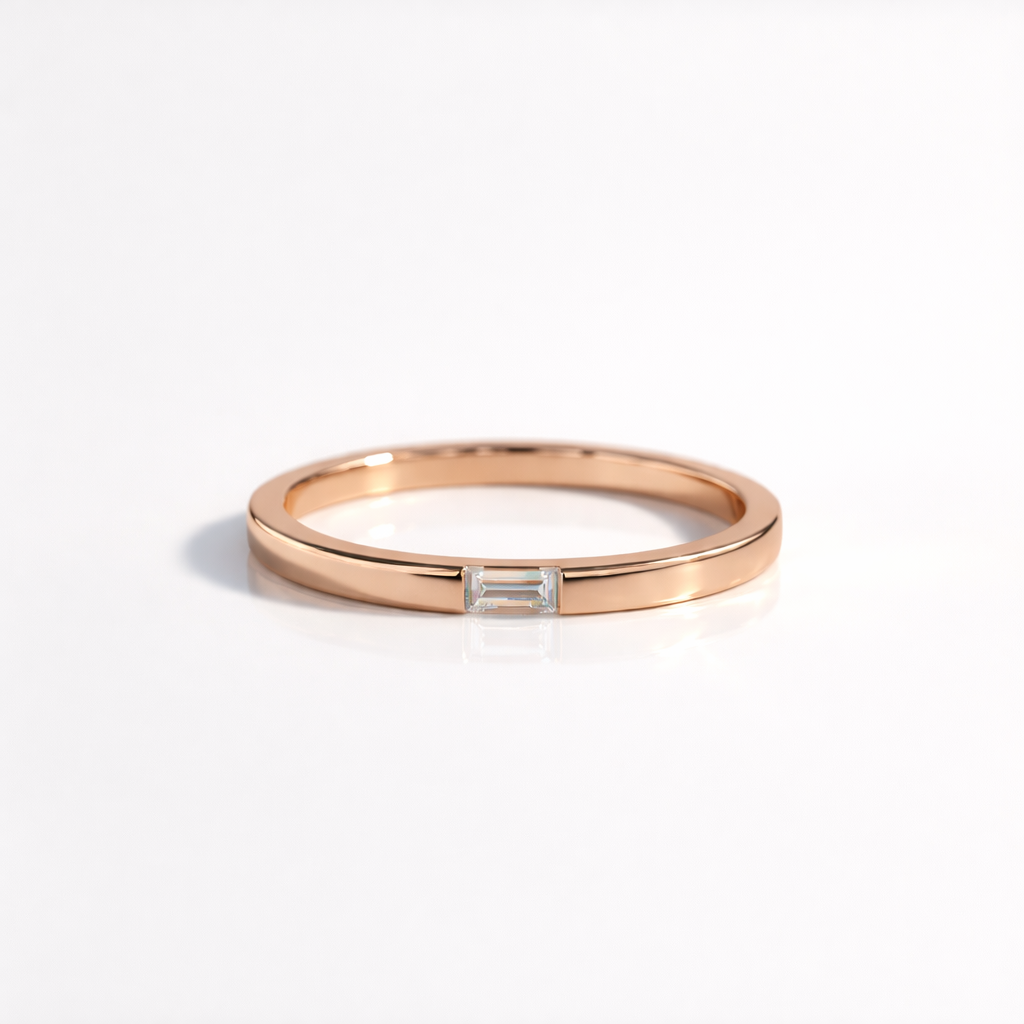 Modern Baguette Diamond Or Moissanite Dainty Gold Band
