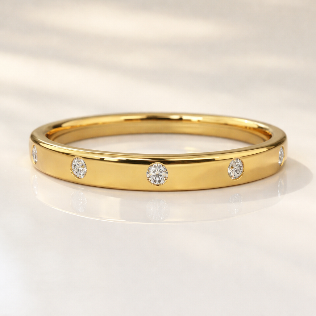 Lab Grown Diamond Flush Set Wedding Band In Polished Yellow Gold
