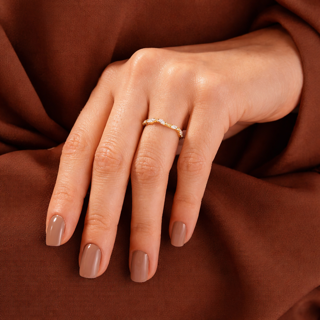 Lab grown diamond half eternity wedding band design
