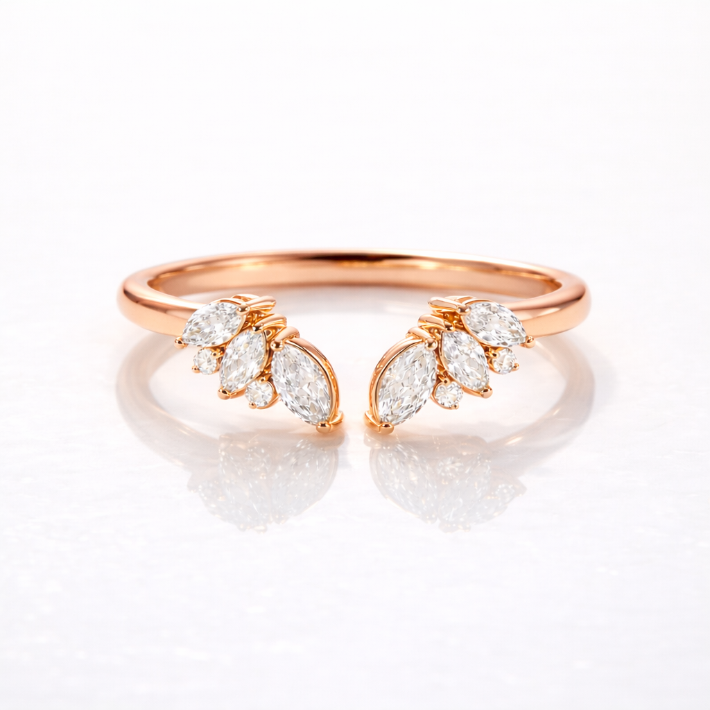 Minimalist Wedding Ring Open Wedding Ring Marquise And Round Cut Diamond.
