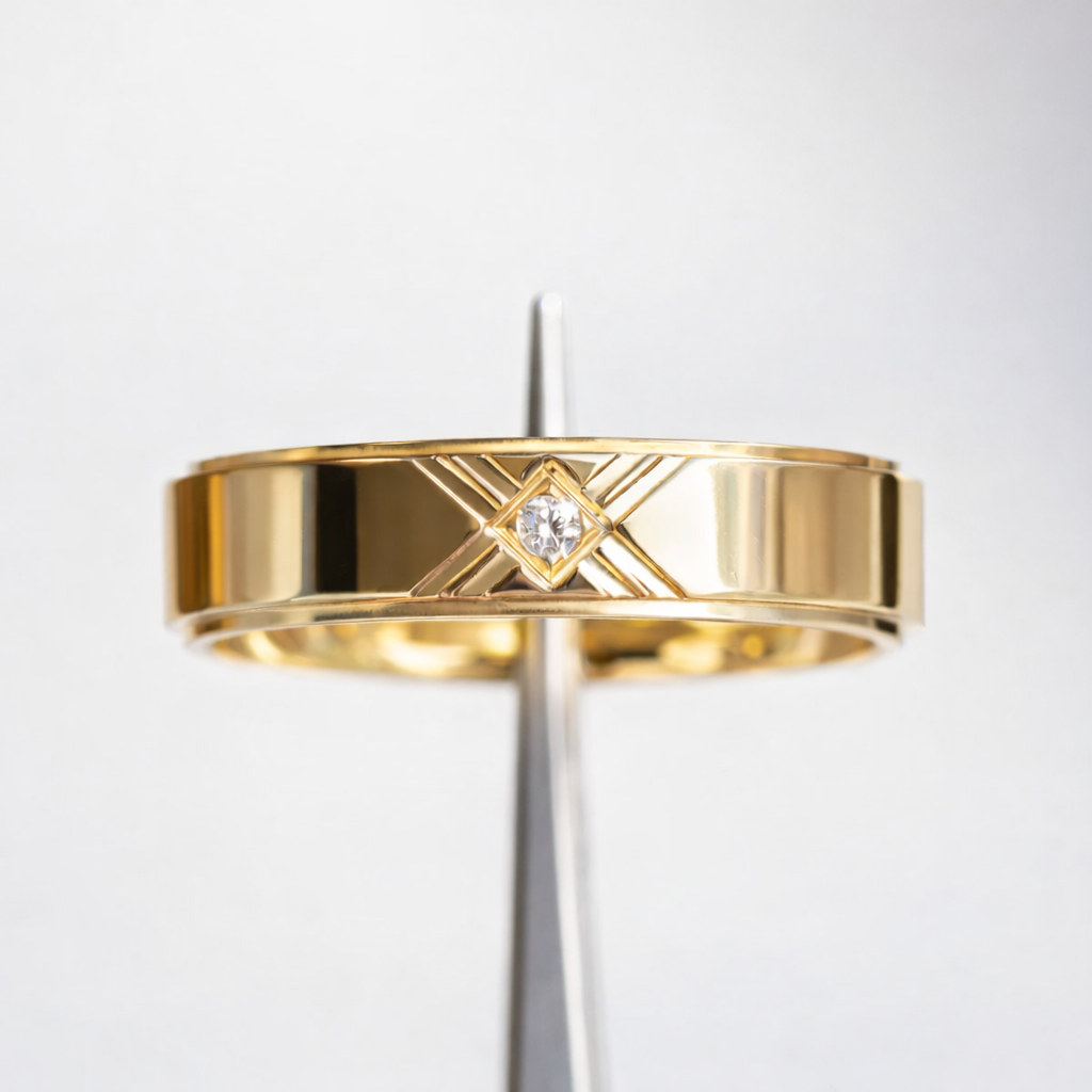 Art Deco Wedding Band Men Criss Cross Wedding Mens Wedding Band Gold Ring.