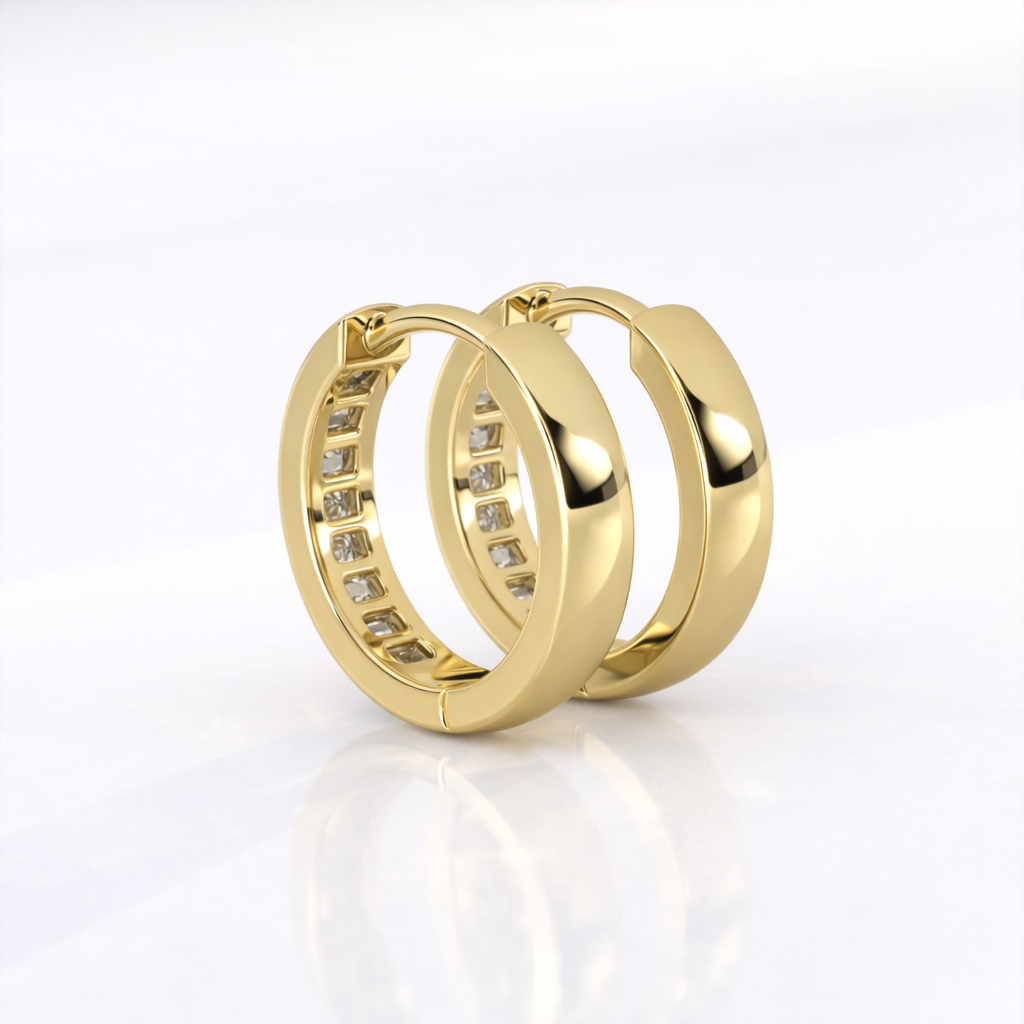 Rose Gold Earrings Baguette Huggie Earrings Channel Set
