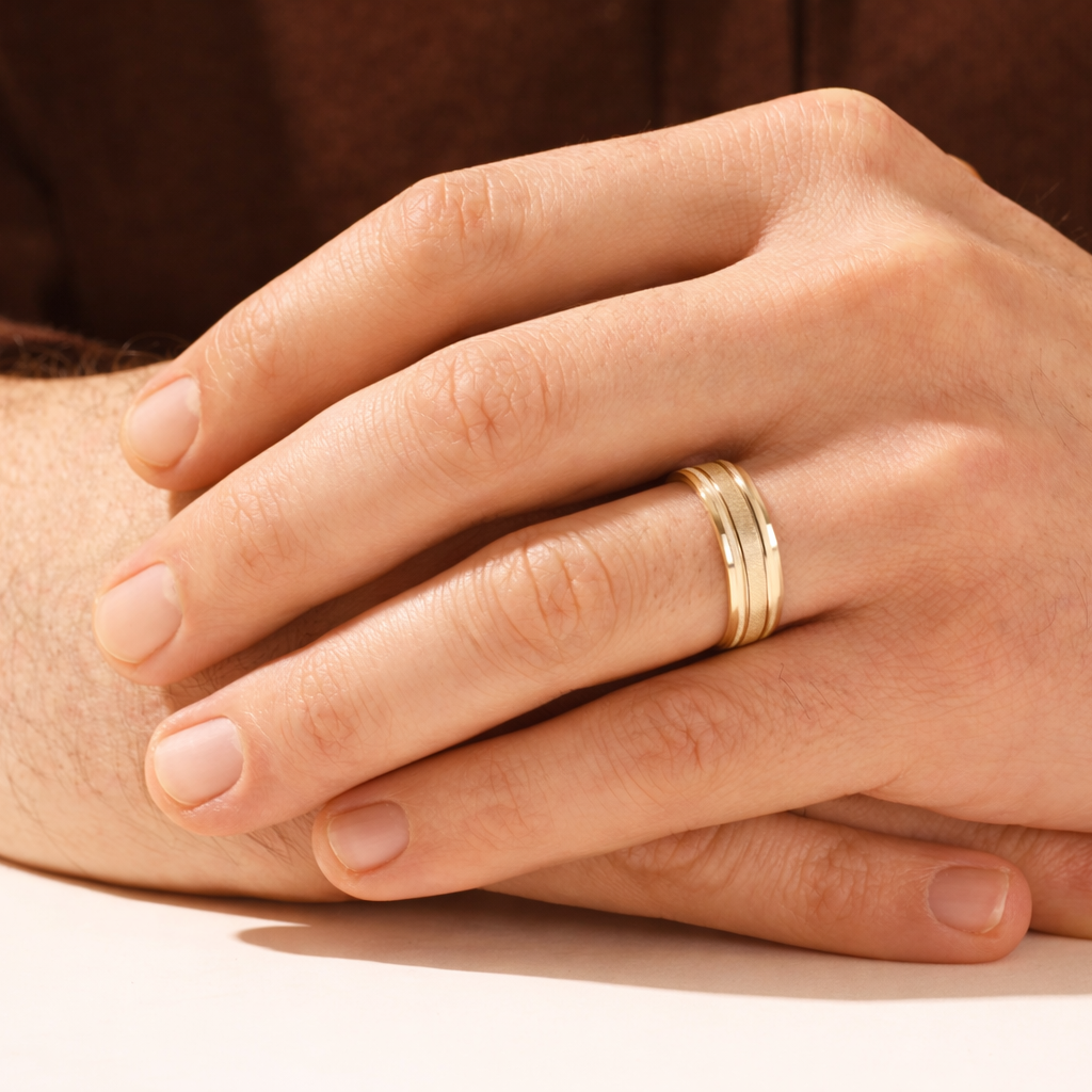 White Gold Mens Wedding Band Horizontal Brushed Wedding Band Classic Wedding Band.
