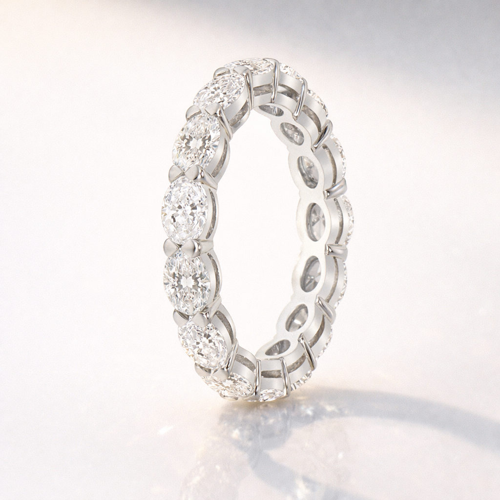 Oval Diamond Eternity Band Women's Eternity Wedding Band Shared Prong Setting Style.
