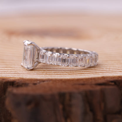 Engagement Emerald Cut Ring, Moissanite Baguette Side Stones Fine Jewelry With Romance