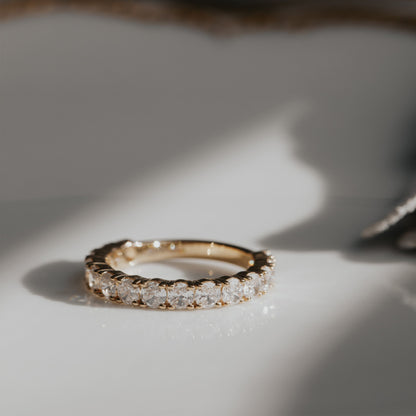 Moissanite Oval Eternity Band Ring, 14K Yellow Gold Wedding Fine Jewelry With Continuous Sparkle