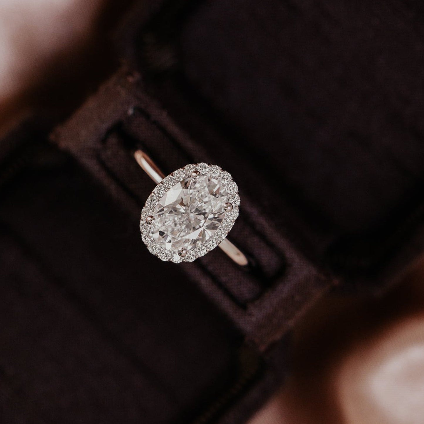 Oval Cut Halo Pave Moissanite Engagement Ring, Rose Gold Fine Jewelry With VVS1 Clarity And Sparkle