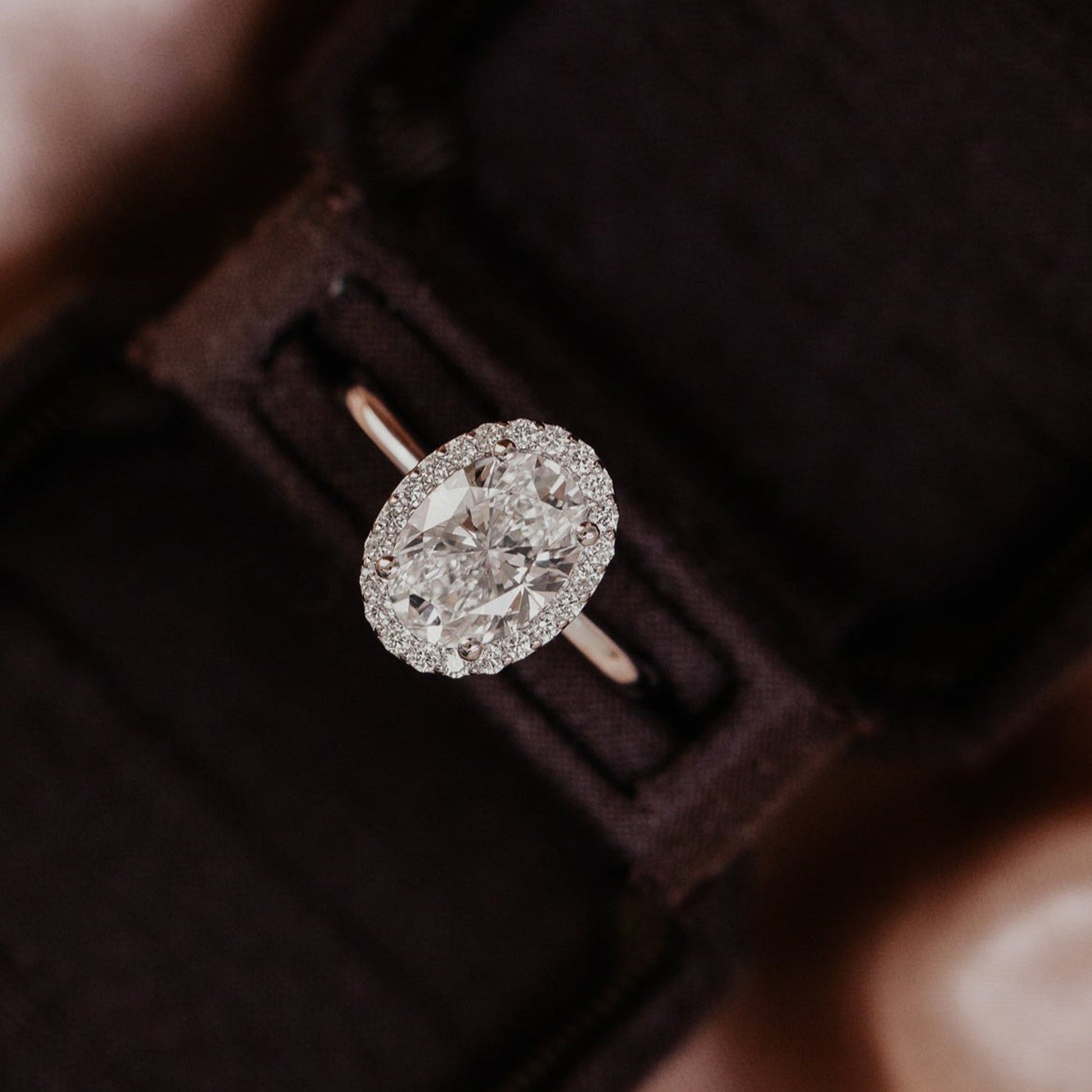 Oval Cut Halo Pave Moissanite Engagement Ring, Rose Gold Fine Jewelry With VVS1 Clarity And Sparkle