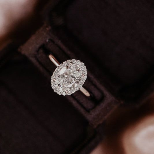 Oval Cut Halo Pave Moissanite Engagement Ring, Rose Gold Fine Jewelry With VVS1 Clarity And Sparkle