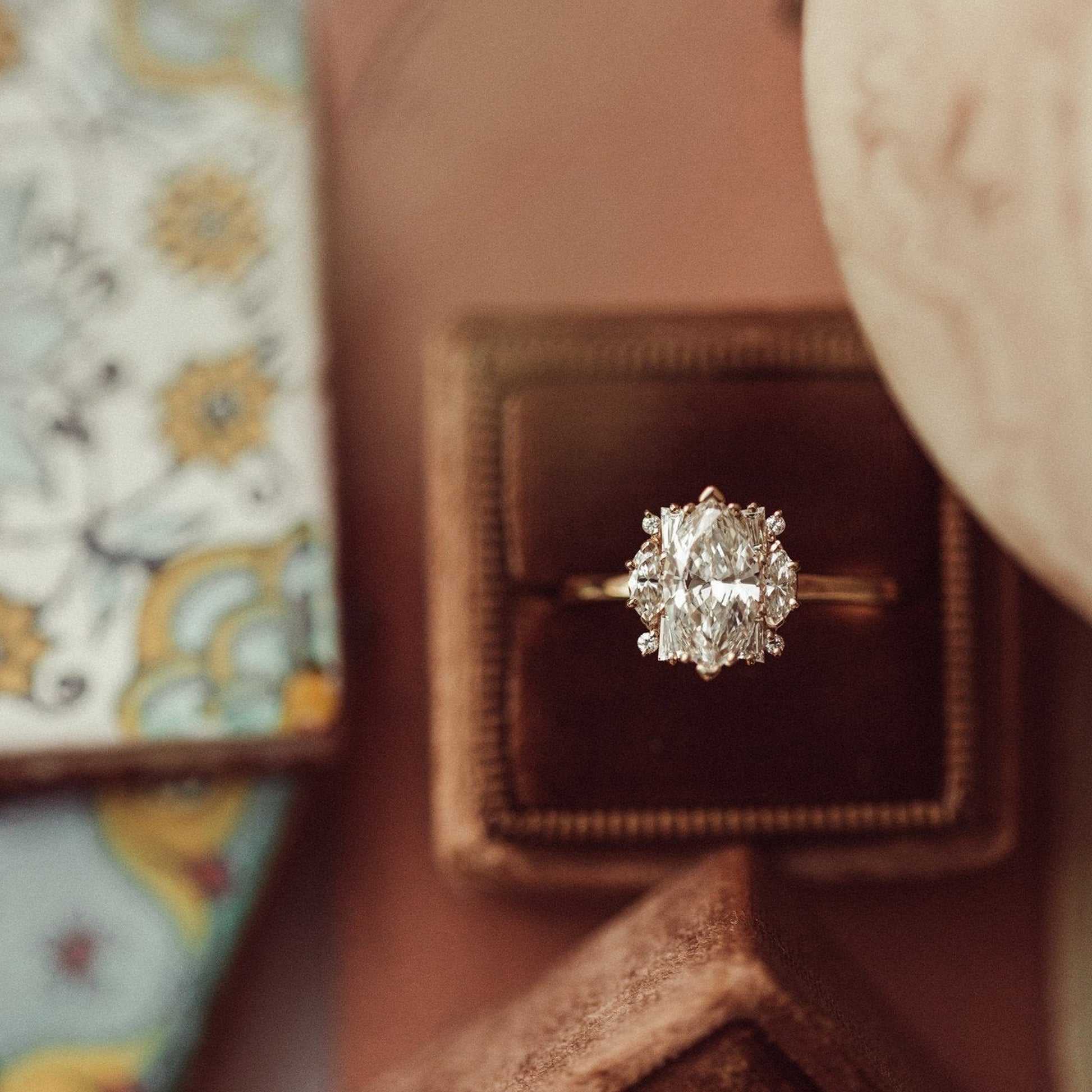 Oval Halo Engagement Ring With Baguette Moissanite, Wedding Band Fine Jewelry And Art Deco Style
