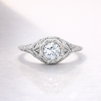 Vintage Old European Cut Diamond Moissanite Engagement Ring In White Gold
