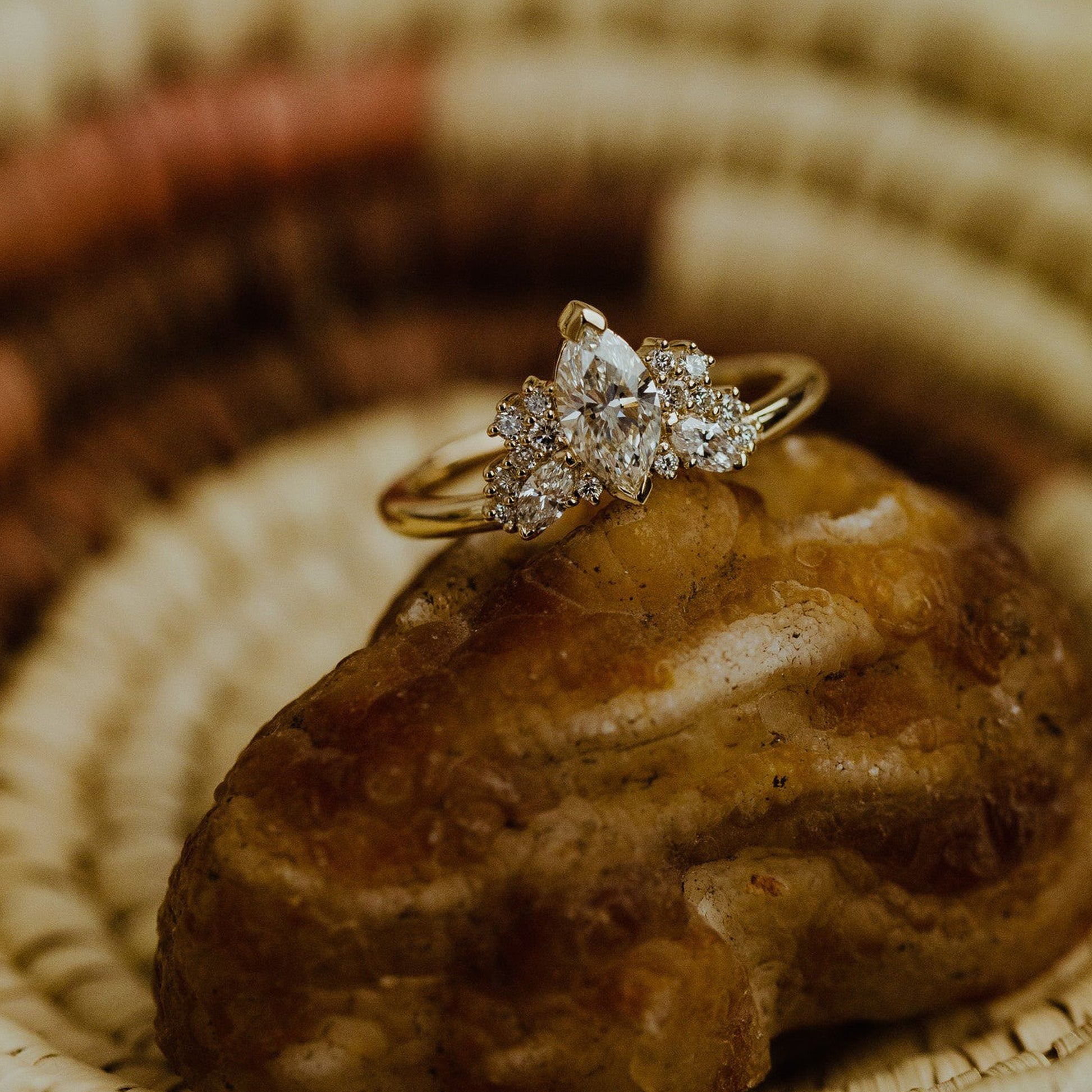 Marquise Cluster Moissanite Engagement Ring, Gold Promise Wedding Fine Jewelry With VVS1 Clarity Stones
