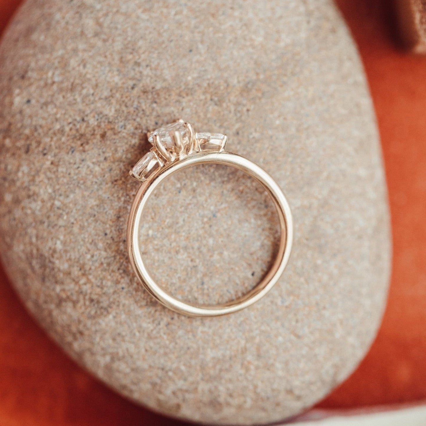 Pear Cut Moissanite Engagement Ring, Three Stone Bridal Wedding Jewelry With Yellow Gold And Symbolism