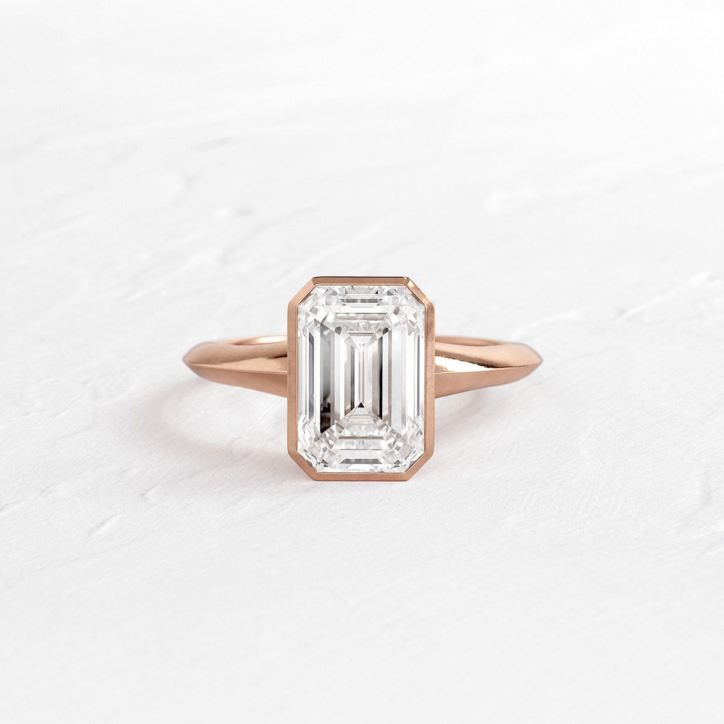 Emerald Moissanite Engagement Ring, Bezel White Gold Fine Jewelry With Unique Design