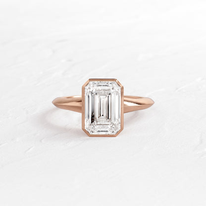 Emerald Moissanite Engagement Ring, Bezel White Gold Fine Jewelry With Unique Design