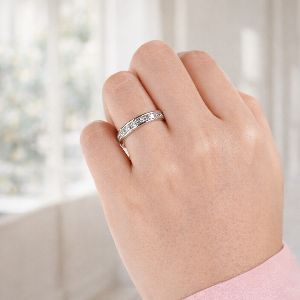 Channel Set Wedding Band Princess Cut Wedding Band Eternity Band Wedding Ring.
