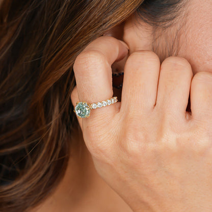 Moissanite Green Sapphire Ring, Round 1ct 14K Gold Engagement Fine Jewelry With Sparkle