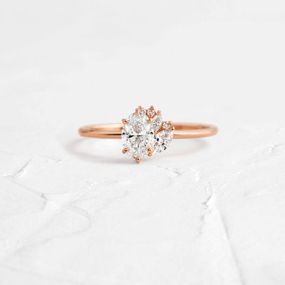 Oval Cut Moissanite Engagement Ring, Cluster Halo Gold Fine Jewelry With Unique Design