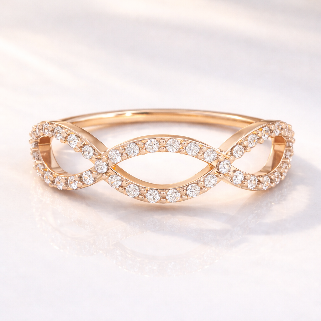 Women’s Infinity Wedding Band With Round Cut Diamonds In Gold
