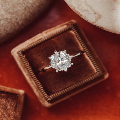 Moissanite Oval Halo Engagement Ring, Baguette Stone Wedding Band Fine Jewelry With Elegant Setting 
