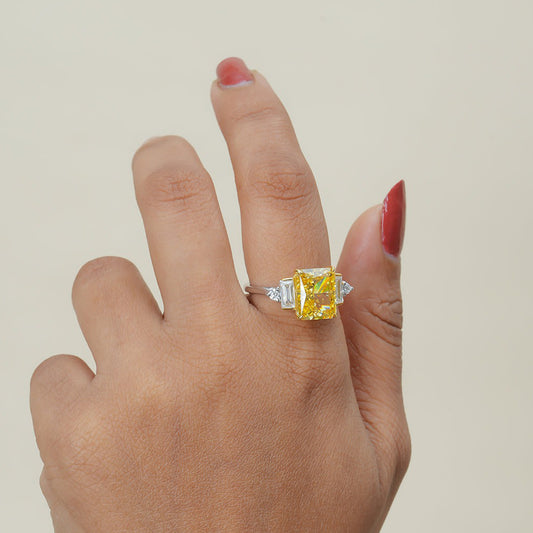 August Born Birthstone Trio Stone Yellow Sapphire Diamond Moissanite Ring