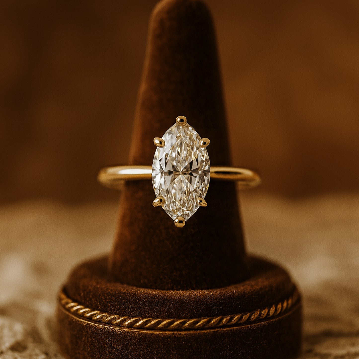 Women's Luxury Marquise Cut Moissanite Ring For Her With Diamond-Like Sparkle In Elegant Gold Setting.