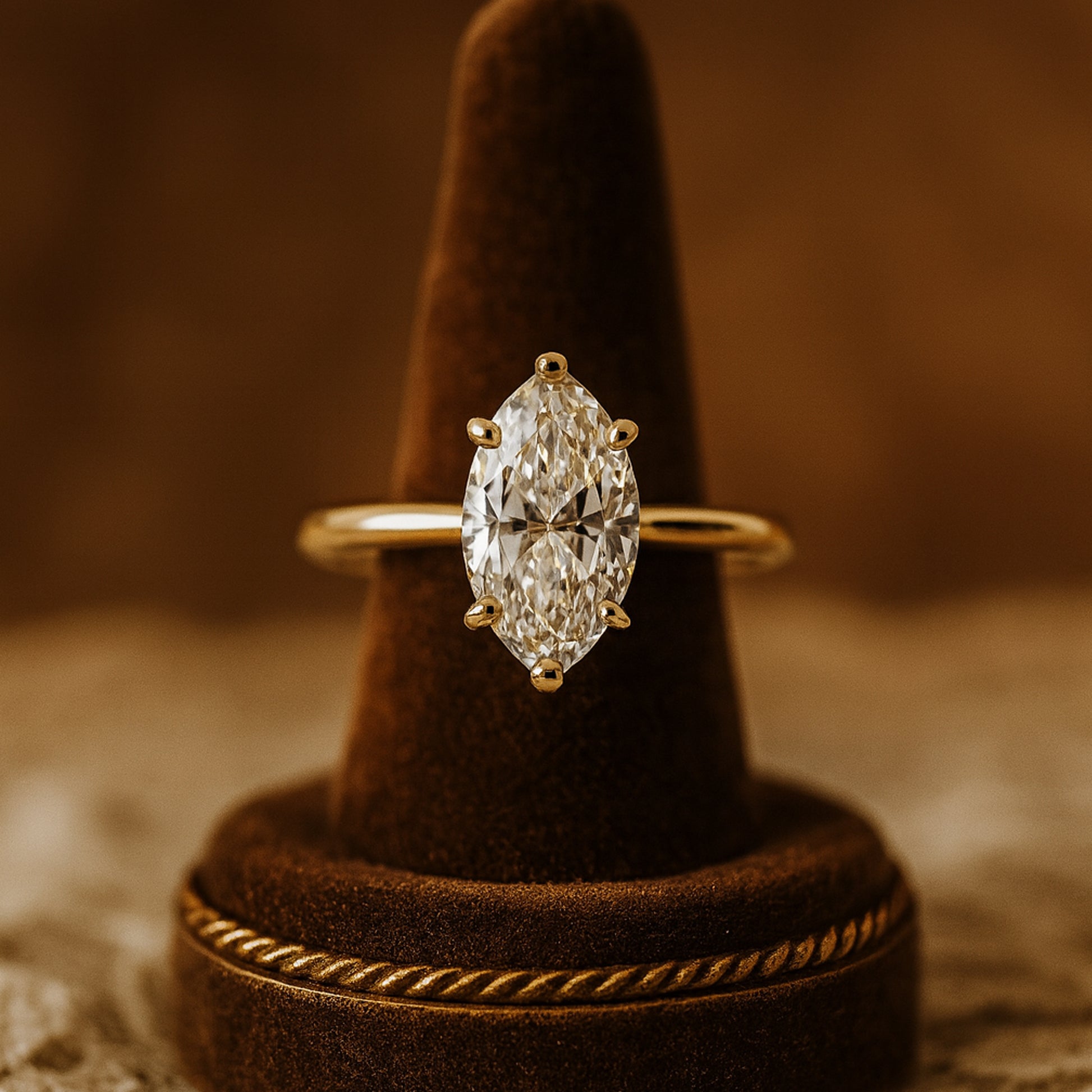 Women's Luxury Marquise Cut Moissanite Ring For Her With Diamond-Like Sparkle In Elegant Gold Setting.