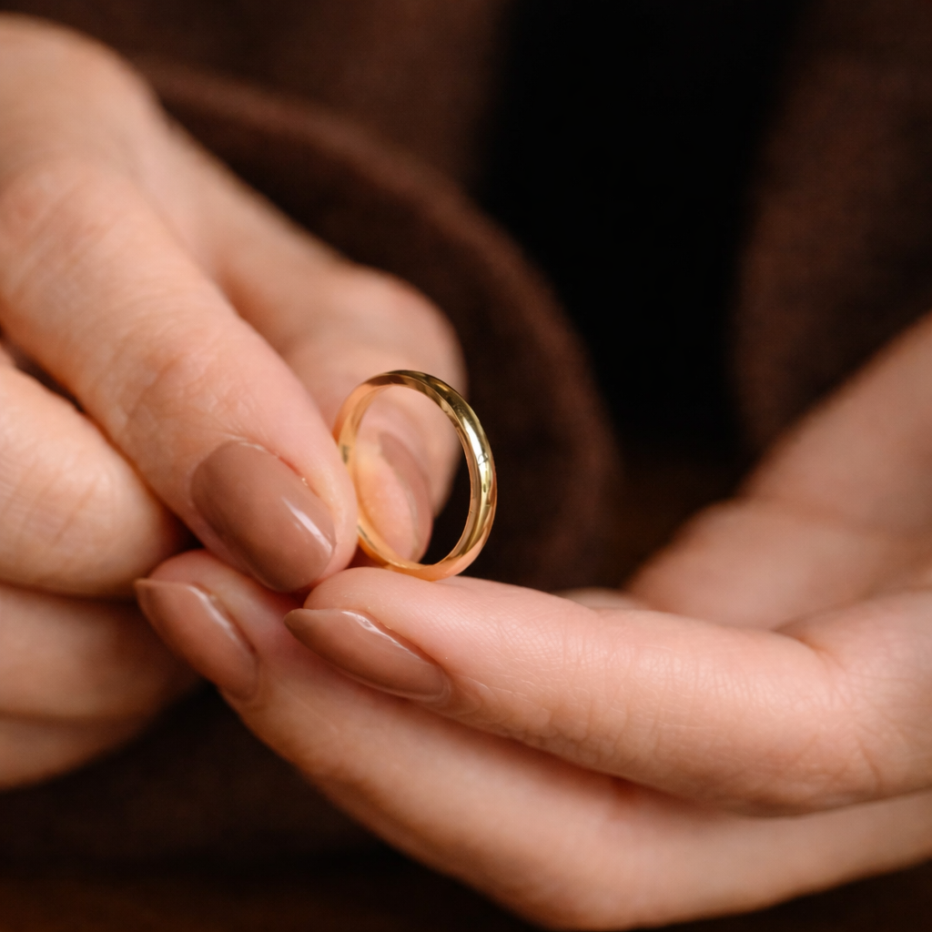 Minimalist Plain Gold Wedding Ring Band With Sleek Polished Look
