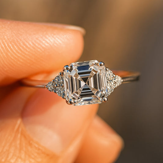 Asscher Cut December Birthstone Ring, Wedding Band Engagement Jewelry With Classic Prong Setting And Elegant Design
