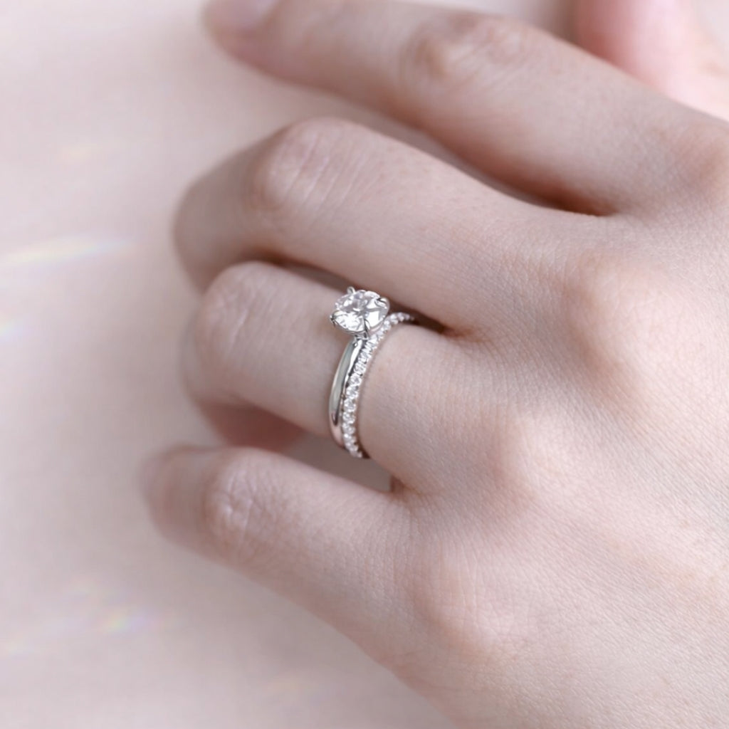 Round Diamond Solitaire Engagement Ring With Wedding Band Set
