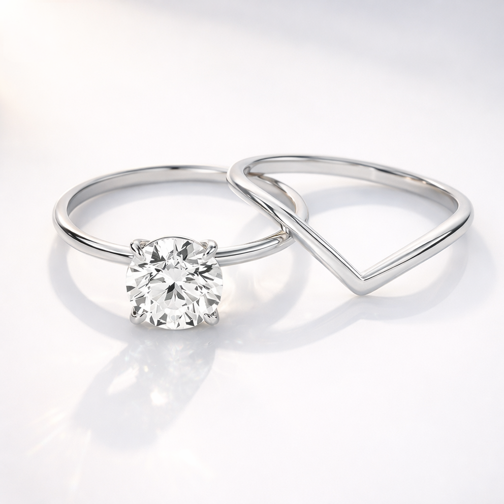 Lab grown diamond solitaire bridal ring set

